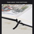Beechmore Books Square Sketchbook – 8x8 Premium Vegan Leather Bound Large Sketch Book Hardcover with 156 Thick 160gsm Perforated Ivory Pages, Blank Sketch Pad, Gift Boxed Back Pocket, Ribbon Bookmark
