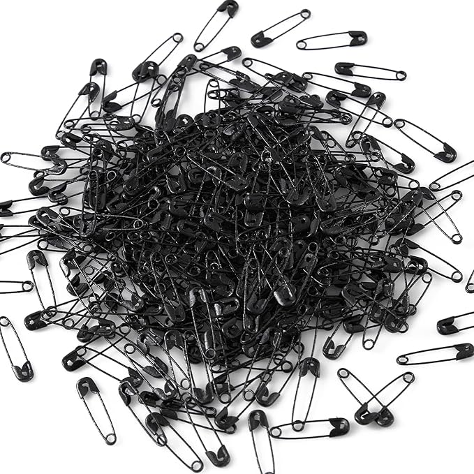1000PCS Safety Pins, 0.75In/19mm Small Fastening Pins, Rust Resistant Nickel Plated Steel Set for Crafting, Sewing, Jewelry Making Fabric, Rimming Fastening Clip Button for Garment Hang Tag (Black)