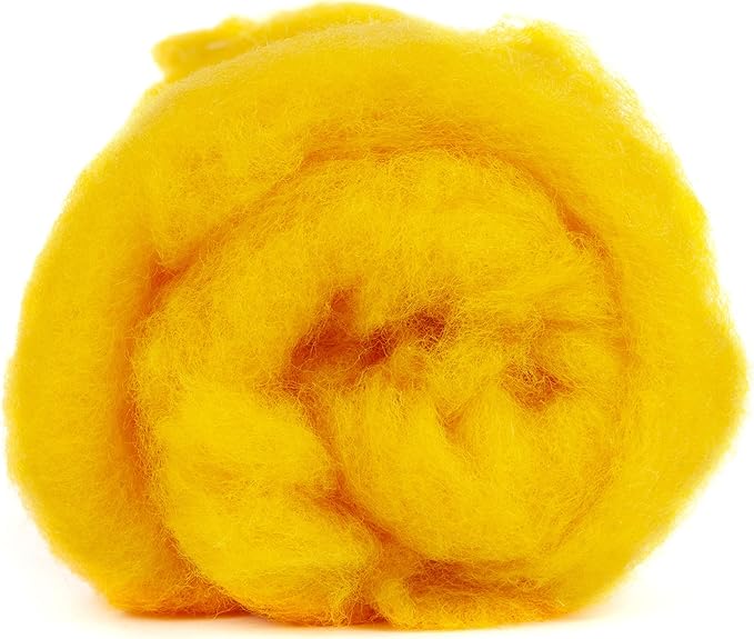 Desert Breeze Distributing Maori Wool Carded Batting, 100% Natural New Zealand Wool Made by DHG in Italy for Needle Felting, 3.5 OZ, 27 Micron, Color Mango Yellow