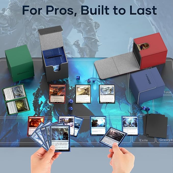 Mlikero 4 Pack Card Deck Box, Commander Deck Box Holds 400+ Single Sleeved Cards with 4 Dividers, Leather Magnetic Card Box Fit for MTG, TCG (4 Colors)