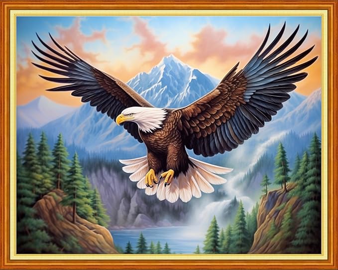 DMCVIVR Stamped Cross Stitch Kits for Adults Beginners Embroidery Kits 11CT Needlepoint Kits Cross Stitch Patterns Embroidery Patterns-Eagle Mountain and River 16x20 inch