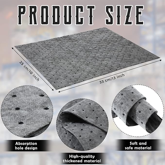 Hoolerry Oil Absorbent Pads Weight Dimpled Pad Garage Accessories Water Absorbent Mat Oil Spill Mat for Absorbing Protecting Home Garage Basement(9.8 x 13 Inch,Impermeable Gray,100 Pcs)