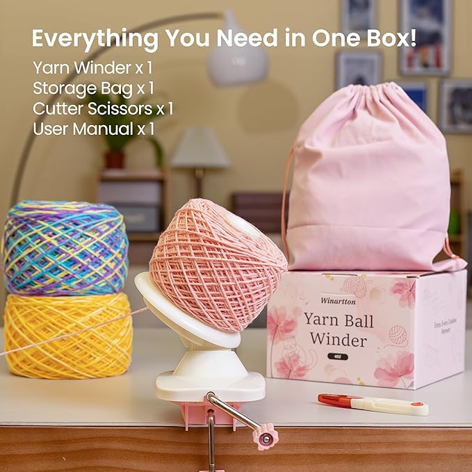 Yarn Winder, Ball Winder for Crocheting and Knitting, Ideal Gifts for Women's Day, Hand Operated Winder for Yarn Storage, Included Scissors and Storage Pouches