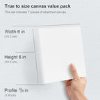 PHOENIX Small Stretched Canvas for Painting 6x6 Inch/7 Value Pack, 8 Oz Triple Primed 5/8 Inch Profile 100% Cotton White Blank Canvas, Square Framed Canvas for Oil Acrylic & Pouring Art