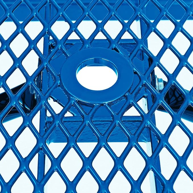 Global Industrial 6’L Rectangular Picnic Table, Expanded Metal, Blue Thermoplastic Coating, Attached Benches, 1-1/2” Umbrella Pole Hole, Outdoor-Rated, 1000 lb Capacity, 72” x 30” Tabletop