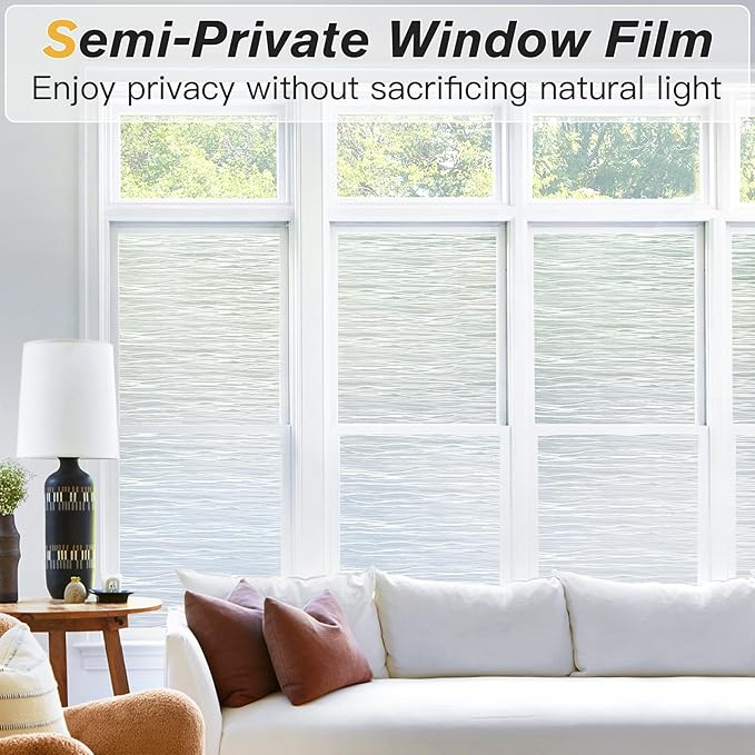 Haton Window Privacy Film, Frosted Glass Privacy Window Clings, Sun Blocking Frosting Opaque Coverings, Static Cling Removable Decorative Stickers for Home Door, Non-Adhesive 23.6" x 78.7"