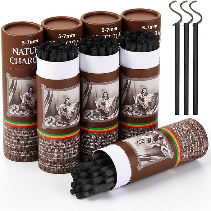 Gueevin 200 Pcs Willow Charcoal Sticks, Willow Charcoal, Artists, Beginners, Students, Perfect for Sketching, Drawing, Shading, and Fine Art Christmas Gifts for Art (5-7mm)