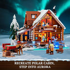 Aurora-Cabin Christmas Lighting-Building-Bricks Set - 2425 Pcs Retro House Winter Lodge LED Light Construction Building Christmas Village Model Set for Adults and Families