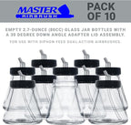 Master Airbrush (Pack of 10) TB-010 Empty 2.7-Ounce (80cc) Glass Jar Bottles with 30° Down Angle Adaptor Lid Assembly - Fits Dual-Action Siphon Feed Airbrushes, Use with Master, Badger, Paasche, Iwata