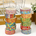 12 Rolls Charming Washi Tape Set Gold Silver Foil Detailing Arts Adhesive Tapes Basic Patterns Decorative Masking Tape Sets for Craft, Kids, Scrapbook, DIY, Gift Wrapping (Whimsical Pastels)