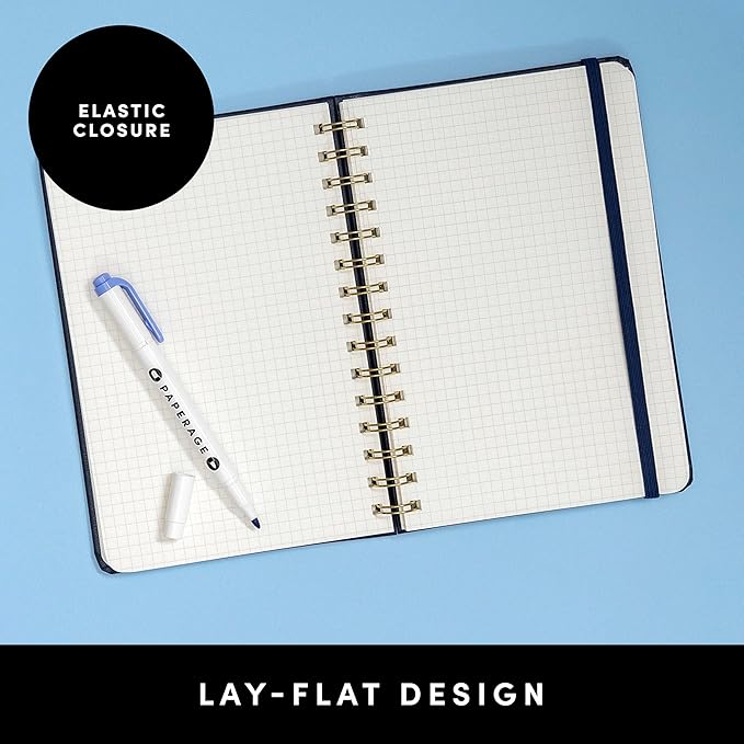 PAPERAGE Graph Paper Spiral Notebook & Journal, (Black), 160 Pages, Medium 5.5 inches x 8 inches - 100 GSM Thick Graphing Paper, Hardcover, Double-Wire Grid Spiral Notebook