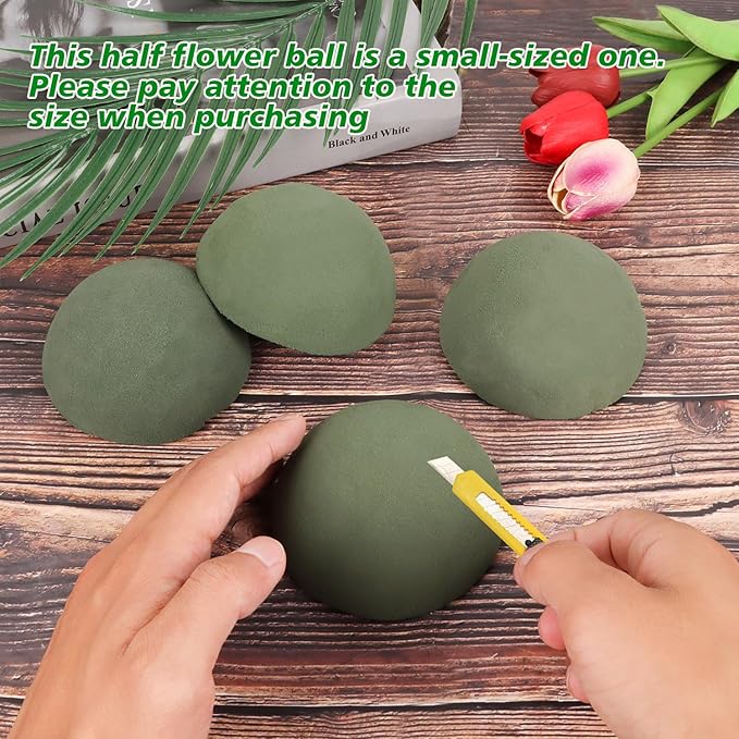 LOKIPA 4 Pack Small Floral Foam Half Ball, Floral Foam Round Half Ball Floral Foam for Artificial Plant Floral Arrangement Wedding Garden Decorations(3.54x1.77inch)