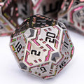 Metal DND Sci-fi Dice Set 7PCS Stripe Polyhedral Dice for Dungeons Dragons RPG Role Playing Game, Glitter D and D Dice with Gift Box D6 D8 D10 D12 D20 (Grey&Purple Red)