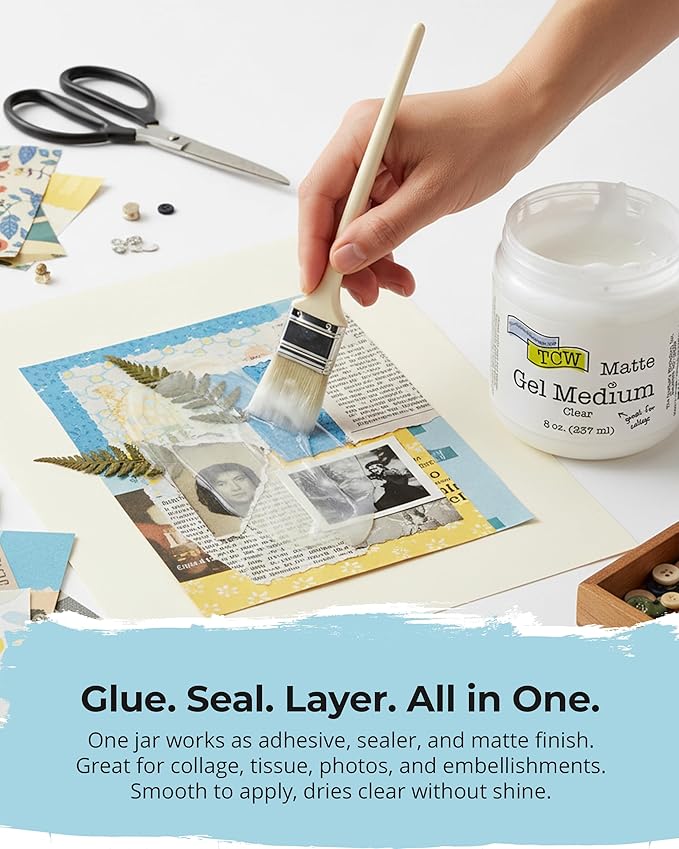 The Crafter's Workshop Matte Gel Medium for Acrylic Paint - Dimensional Clear Texture Paste for Stenciling & Mixed Media Art - Boutique Quality, 8 oz Jar