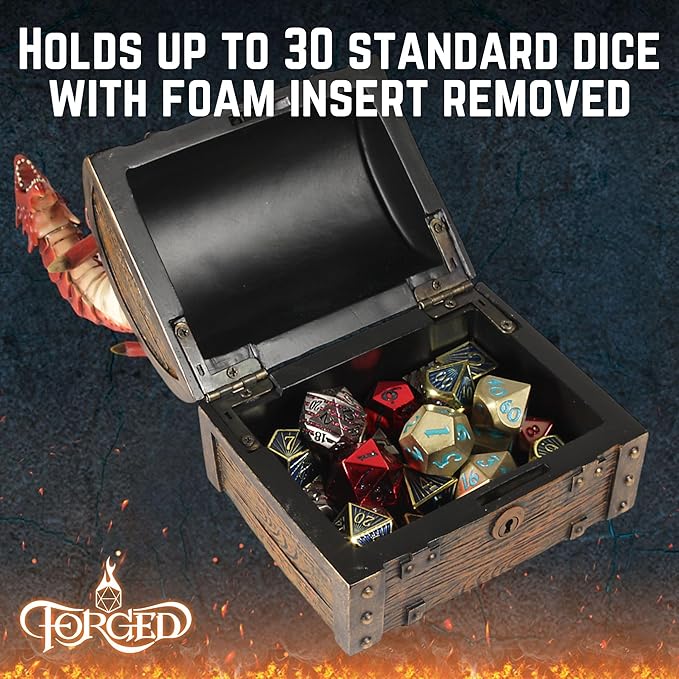 Forged Dice Co. Wyvern Dice Box with Lock and Key - Dragon Storage Chest Compatible with Dungeons and Dragons, D&D Miniatures, Dnd Accessories - Fits up to 4 Standard Polyhedral Sets - Red