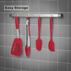 Silicone Spatulas Set Turners Tongs Cooking Utensils Set High Heat Resistant Kitchen Scraper Spatulas for Cooking Mixing Baking BPA Free Dishwasher Safe, Red