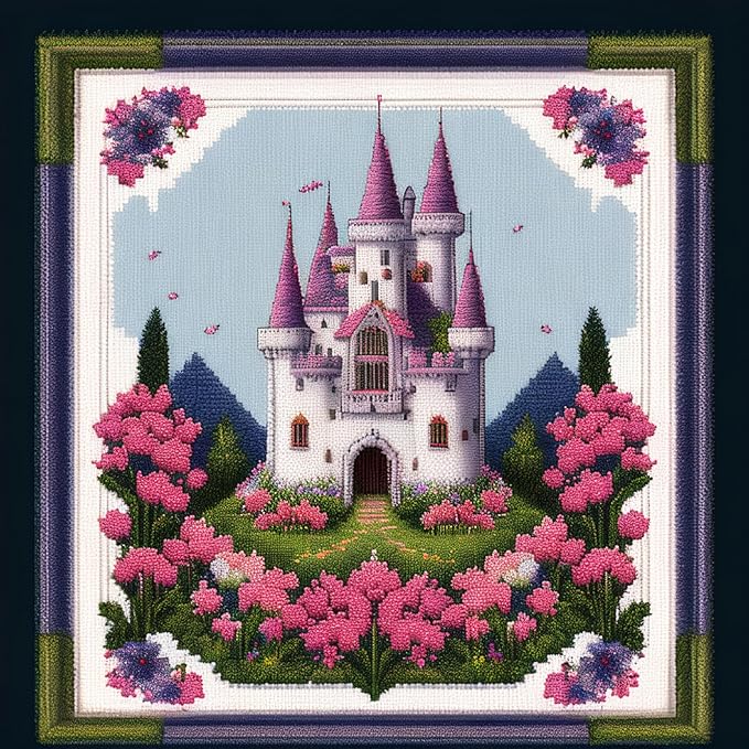 Joyhoor Cross Stitch Kits for Beginners Stamped Cross-Stitch Supplies Needlework preprint Embroidery Kits for Adults DIY Needlepoint Kits Embroidery Patterns 11CT-Colorful Castle 17.7x17.7 inch