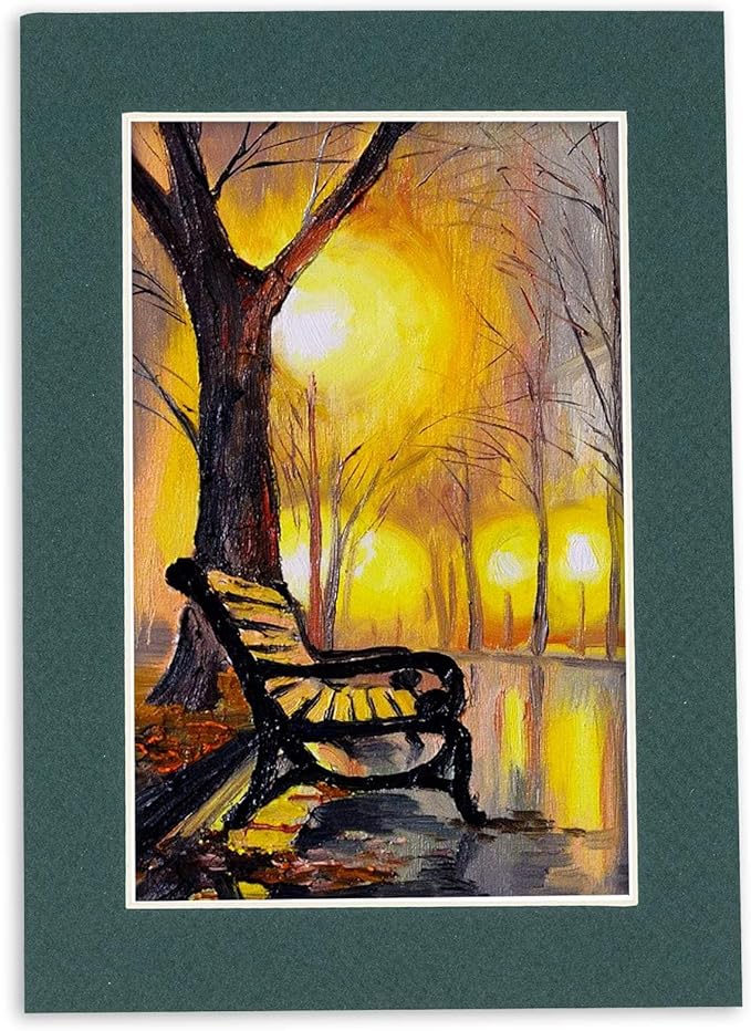 8x10 Mat Bevel Cut for 6x8 Photos - Acid Free Forest Green Precut Matboard With Backing Board and Crystal Clear, Self Seal Photo Mat Bag - For Pictures, Photos, Framing - 4-ply Thickness