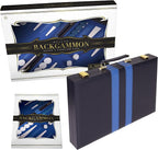 Classic 18-Inch Backgammon Set – Premium Folding Board Game with Leatherette Case, Felt Surface & Complete Accessories – Blue – for Adults & Kids