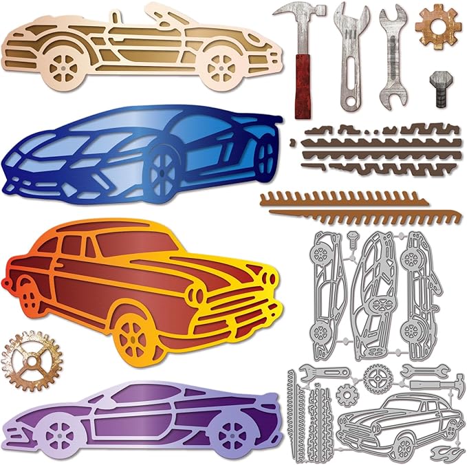 GLOBLELAND Sports Cars Cutting Dies for Card Making Repair Tools Die Cuts Tire Tracks Metal Border Die Cut Dies Stencils for DIY Scrapbooking Embossing Photo Album Craft Decor