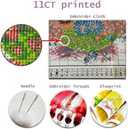 Redxing Stamped Cross Stitch Kits Full Range of Embroidery Starter Kits- Needlepoint Counted Cross Stitch Kits for Beginner Adults 11CT Printed Embroidery Kit-Cat Flower Home 18x18 inch
