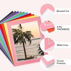 HOTUO 10 Pack Colorful 11x14 Picture Mats, Pre-Cut 11x14 Picture Frame Mat with Ivory Core Bevel Cut for 9x12 Photo, Signature Friendly 4 Ply Thickness Photo Mat for Frames (Colorful with V-Groove)