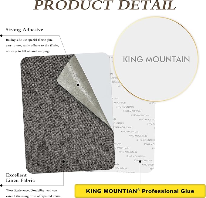 KING MOUNTAIN Coarse Linen Repair Patches, Self-Adhesive, 12x40 Inch, Dark Grey, Polyester, Washable, for Linen, Nylon, Cotton, Leather