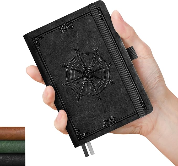 AHGXG Small Lined Pocket Journal Notebook for Men - 256 Numbered Pages College Ruled B6 Mini Journal, Vintage Soft Leather Hardcover, 80gsm Paper, for Women Work Office School, 4.1'' X 5.7''- Black