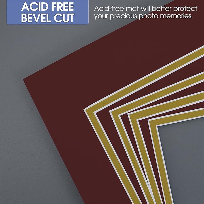 Golden State Art, 11x14 Double Mats for 8x10 - for Photos, Pictures, Frames - Acid-Free, 5 Pack, Maroon Over Old Gold