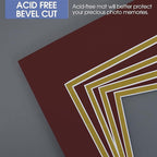 Golden State Art, 11x14 Double Mats for 8x10 - for Photos, Pictures, Frames - Acid-Free, 5 Pack, Maroon Over Old Gold