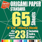 [Taro's Origami Studio] Standard 6 Inch One Sided 23 Colors 65 Sheets Square Easy Fold Premium Japanese Paper for Beginner (Gold and Silver Included)