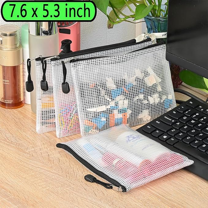 AUSTARK 20 Pcs Zipper File Bags, Plastic Mesh Pouch, Board Game Storage Bag, Waterproof Bags for Office School (Multi-Size, White and Black)