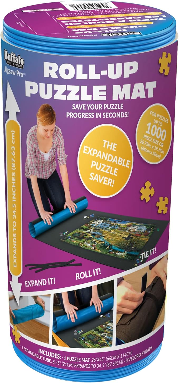 Buffalo Games - Roll-Up Puzzle Mat - Puzzle Saver and Assembly Accessory - Felt Mat - Fits up to 1000 Piece Puzzle - Black