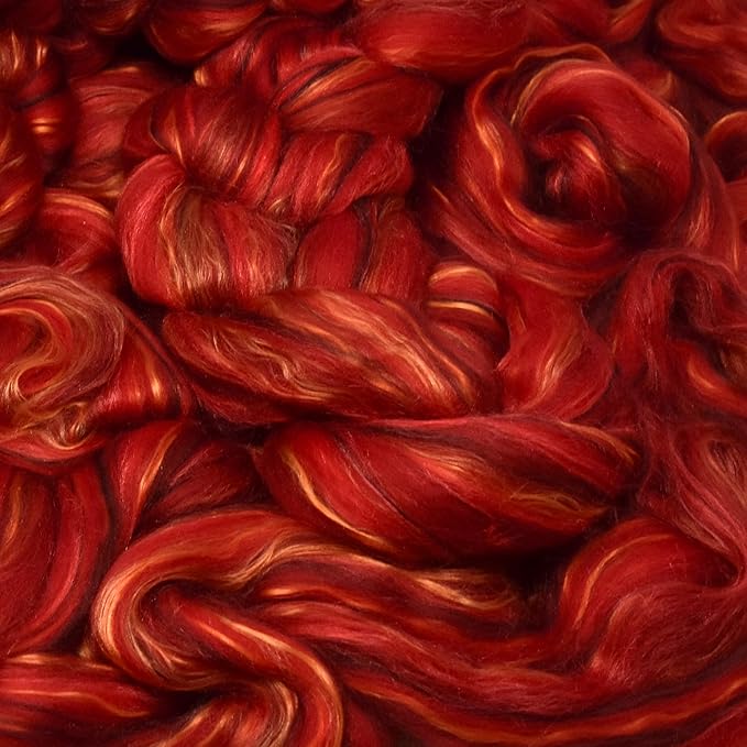 Merino Silk Luxe Tonal Designer Blend. Superfine Merino, Mulberry Silk, Tussah Silk. Top Roving for Spinning or Felting. Garnet Caress 4oz