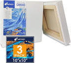 Gallery Wrapped Stretched Canvases for Painting 10x10 Inch 3-Pack, 16 oz Triple Primed Acid-Free 100% Cotton Blank Canvas, Square Spline Canvas for Oil Paint Acrylics Pouring & Wet Art Media