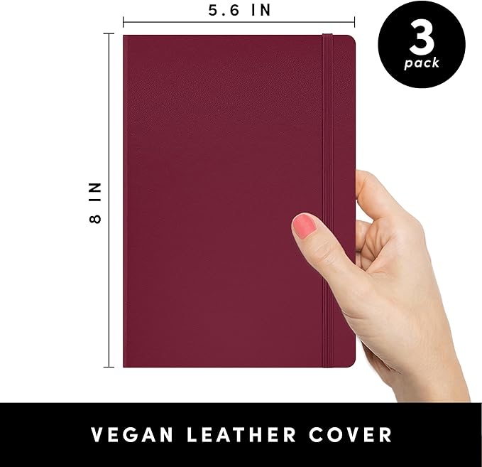PAPERAGE Lined Journal Notebook, 3 Pack, (Burgundy, Light Grey, Navy), 160 Pages, Medium 5.6 in x 8 in - 100 GSM Thick Paper – Hardcover Journaling Notebook for Work, School & Note Taking
