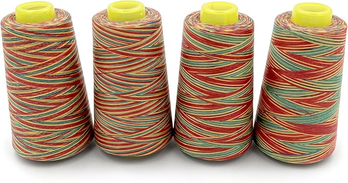 Tortoise 4 Cones of 3000 Yards Each Spool Thread for All Purpose, Serger, Overlock, Quilting, Sewing Machine - 40S/2 Rainbow-1