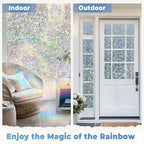 DOWELL Window Privacy Film Rainbow Film, Stained Glass Decorative Sticker, Static Cling Non-Adhesive Glass Clings, Sun Blocking Heat Control Window Coverings for Home Door, 35.4" x 157.4"