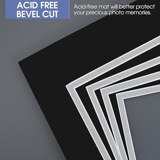 Golden State Art, 11x14 Double Mats for 8x10 - for Photos, Pictures, Frames - Acid-Free, 5 Pack, Black Over Silver
