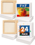 FIXSMITH Mini Stretched Canvas for Painting - 24 Pack 5 x 5 Inch, 2/5” Profile Small Square Canvases, 100% Cotton Little Blank Canvas, Home Decor Project,Art Supplies for Acrylic Oil Painting