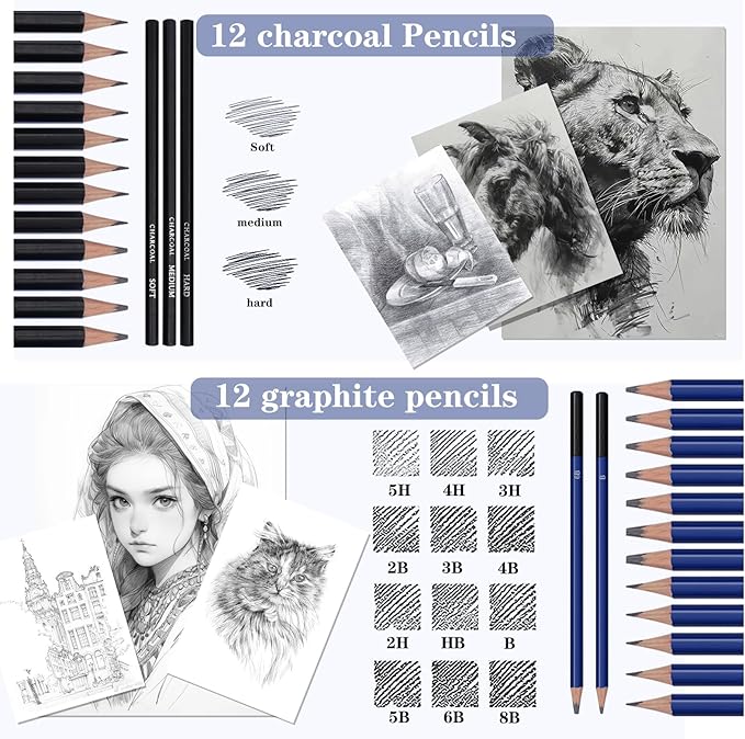 71Pack Drawing Supplies Sketching Kit,Art Supplies for Adults Artists Beginners,Drawing Kit Sketching Pencils with Sketchbook, Colored Watercolor Metallic Graphite Charcoal Pencils