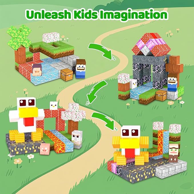 Magnetic Blocks, 150PCS Magnetic Building Blocks Light Up, Stacking Magnets for Kids, Sensory Toy for STEM Constructions Magnet Blocks for Boys Girls Age 3+, Christmas Birthday Gifts