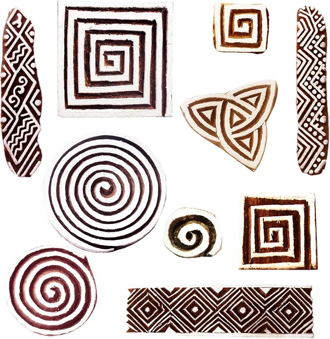 Royal Kraft Wooden Stamps for Block Printing on Saree Border, Textile, Clay, Pottery, Tattoo (Set of 10) MXtag0011