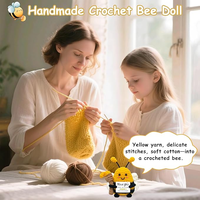 Thank You Gifts for Women Men - Appreciation Gifts for Coworker, Boss, Mom, Friends, Wife, Positive Bee Crochet Animals, Teacher Appreciation Gift, Thank You Cheer Up Gift, Handmade Crochet Bee Decor