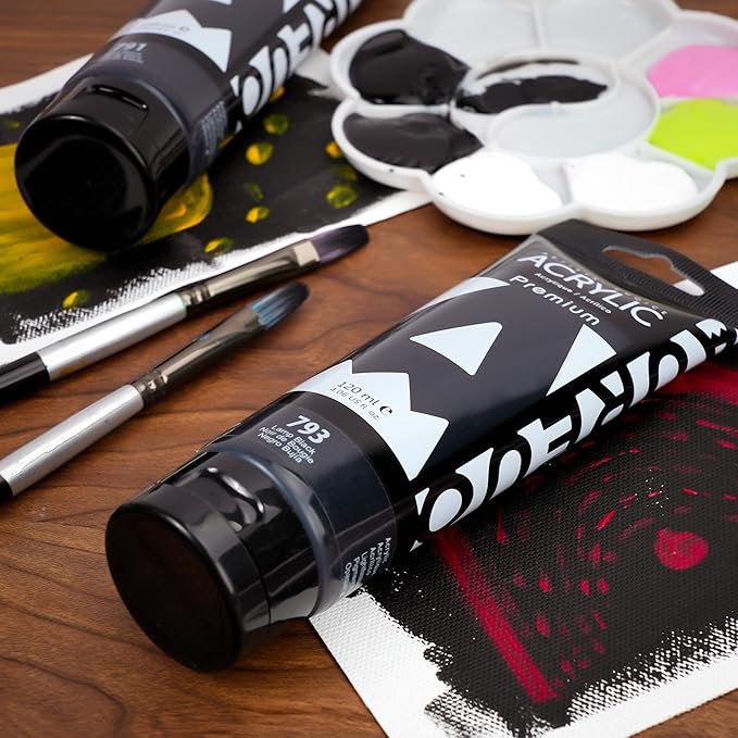AUREUO Black Acrylic Paint Set, 4 Fl Oz / 120ml 2 Lamp Black Tubes, Rich Pigment Art Craft Paints for Canvas, Rocks, Wood, Ceramic, Fabric - Art Supplies for Beginners, Professionals, Artists