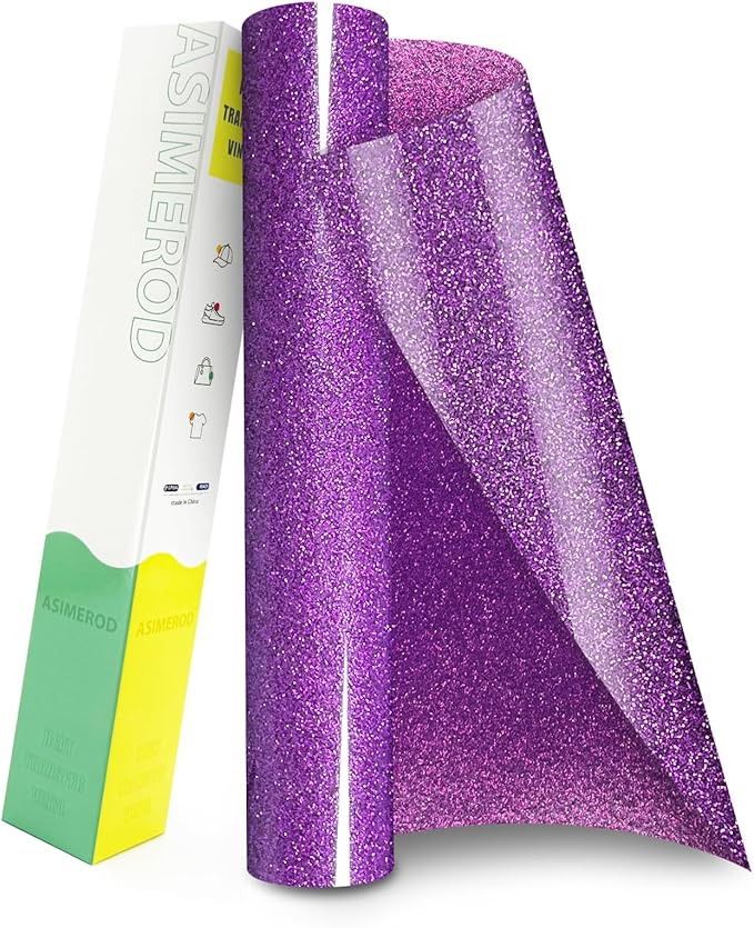 Glitter HTV Heat Transfer Vinyl Rolls- 12" x 10ft. Glitter Iron on Vinyl for DIY T-Shirts, Glitter for All Cutters, Heat Transfer Vinyl (Purple)