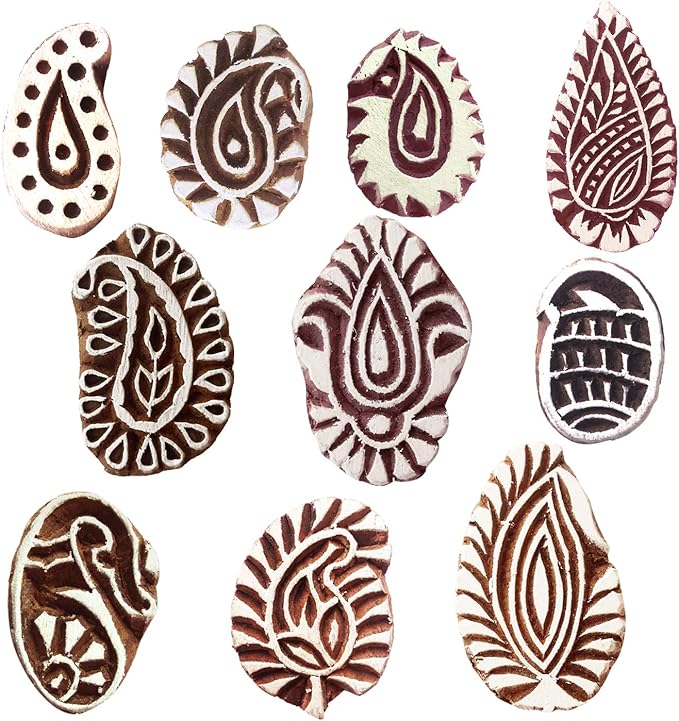 Royal Kraft Paisley Wooden Printing Stamps (Set of 10) - DIY Henna Fabric Textile Paper Clay Pottery Blocks Htag2169