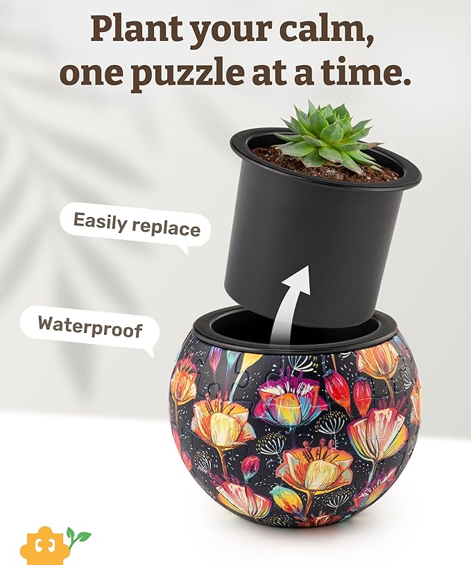 PieceRelax 3D Puzzle Planter 80 Pieces - Flower Pot - Colorful Poppies, Home Decor Flower Pots for Indoor Cactus, Succulents Pots [K1118]