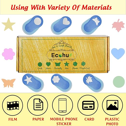 Set 6 Craft Hole Punch 1-inch, Craft Punchers - Heart, Circle, Star, Butterfly, Maple Leaf, Flower Paper Punch Sets for Crafting & DIY Projects. (Set 6)