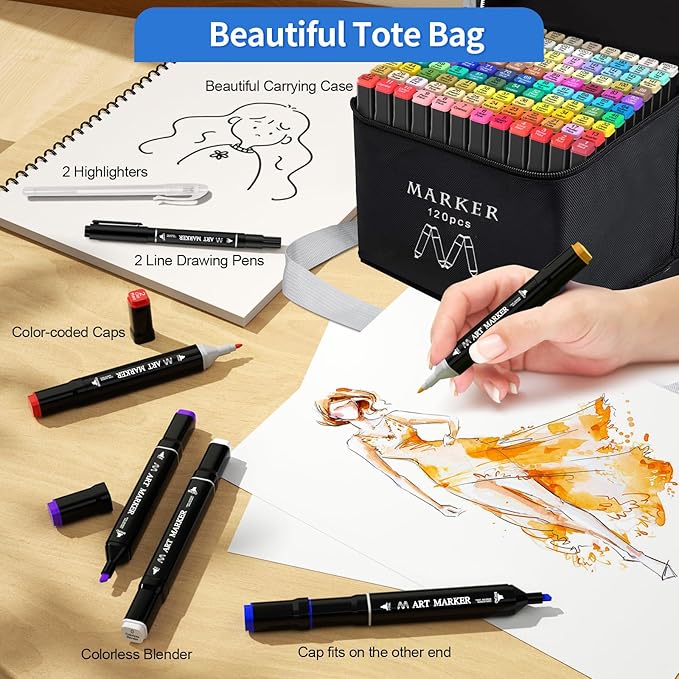 Banral 120 Colors Alcohol Markers, Premium Dual Tip Alcohol Based Art Markers Set for Adult Kids Coloring Drawing Sketching Permanent Brush Markers, Sketch Artists Markers Pens with Carry Case